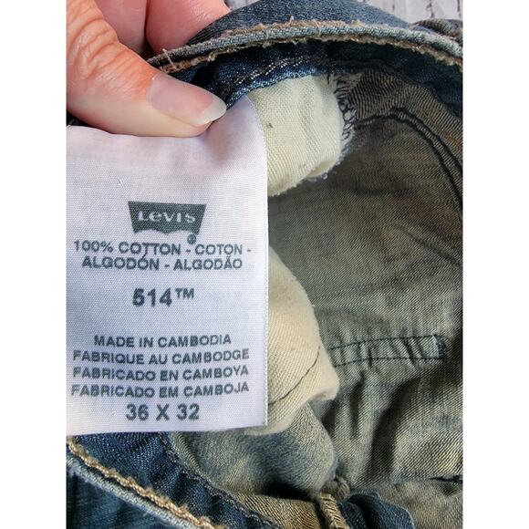 Mens Levi’s 514 Cotton Slim Straight Medium Dark Wash Blue Jeans Size 36x32 - Picture 6 of 10